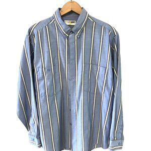 Mergers Button-Down Oxford Shirt: Vintage 80s Blue Gray Cream Striped, Size L